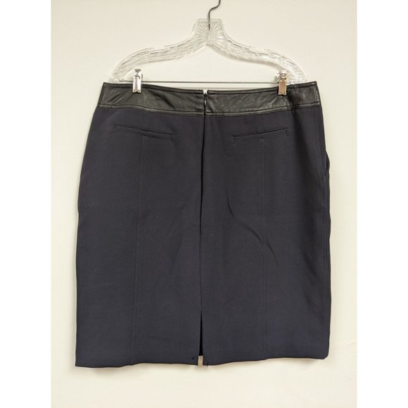 Worthington Size 18 Skirt Navy Blue Lined Modest Womens black Faux Leather Waist - Picture 3 of 6